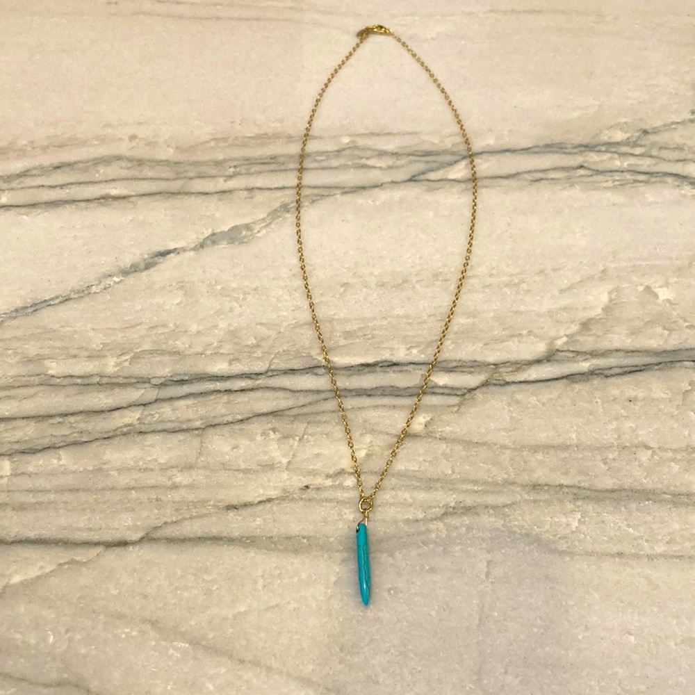 Gold plated chain necklace with turquoise dagger pendant